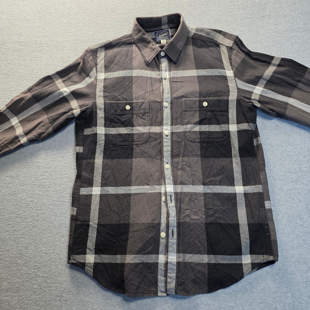 J Crew Slim Fit Flannel Shirt Mens M Black Gray Plaid Button Down Herringbone